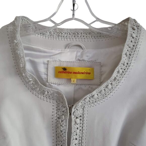 CATHERINE MALANDRINO Ivory Leather Jacket with Crochet Insets Women's Size P - Picture 4 of 14